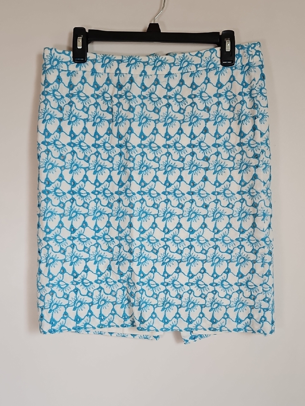 Talbots Linen Skirt Crochet Embroidered Blue White Floral Fairy Cottage Boho 8